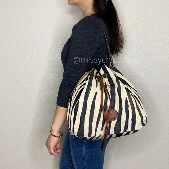 Dooney and Bourke Vintage Zebra Print Drawstring Bag - Picture 1 of 13